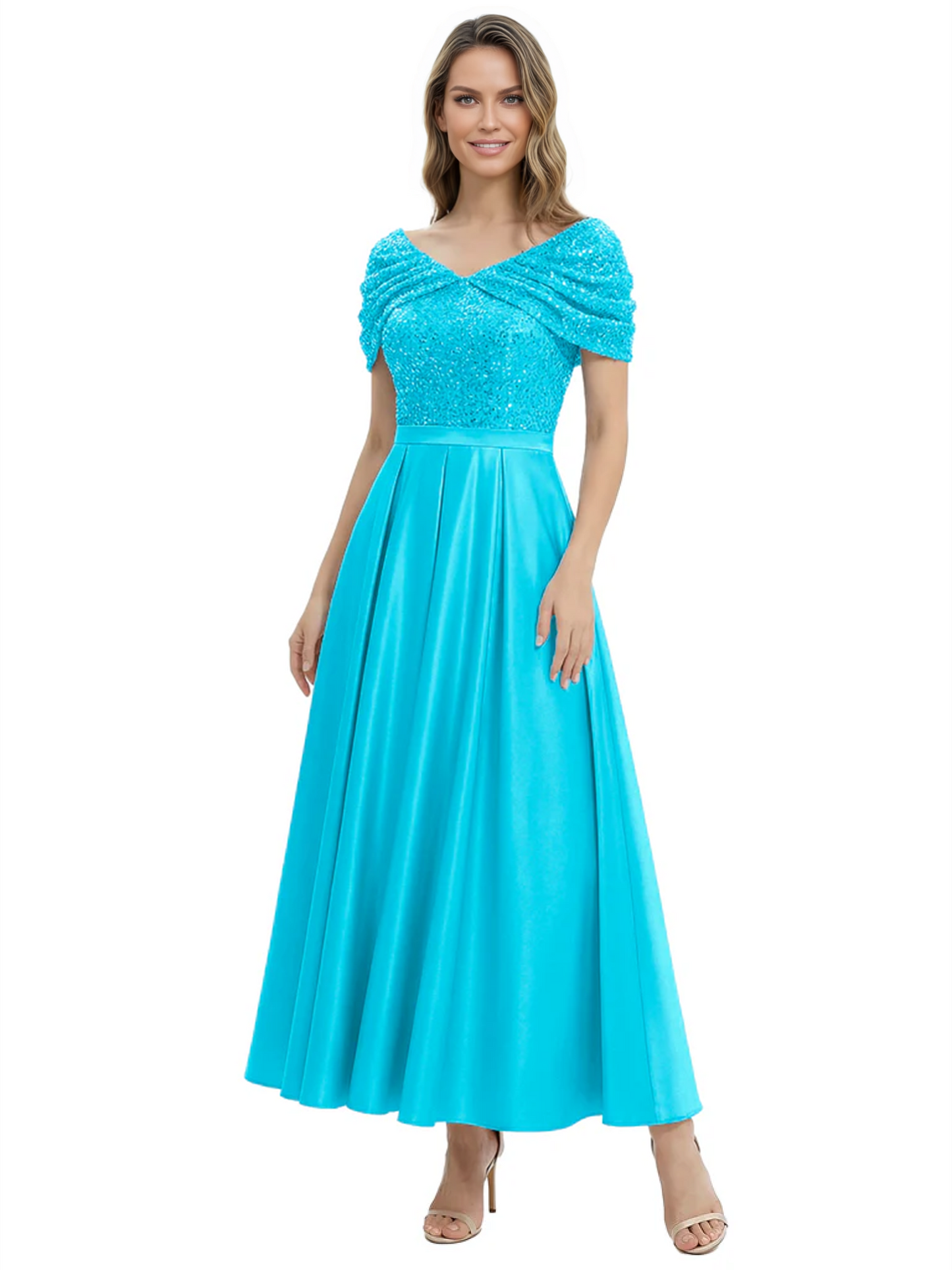 Luxury Formal Dress Sparkling Sequin Top Mother of Bride Dress Silk Satin A-Line Gowns