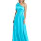 One-Shoulder Mother of the Bride Dress Satin Gown with Bow Ruched Empire Waist