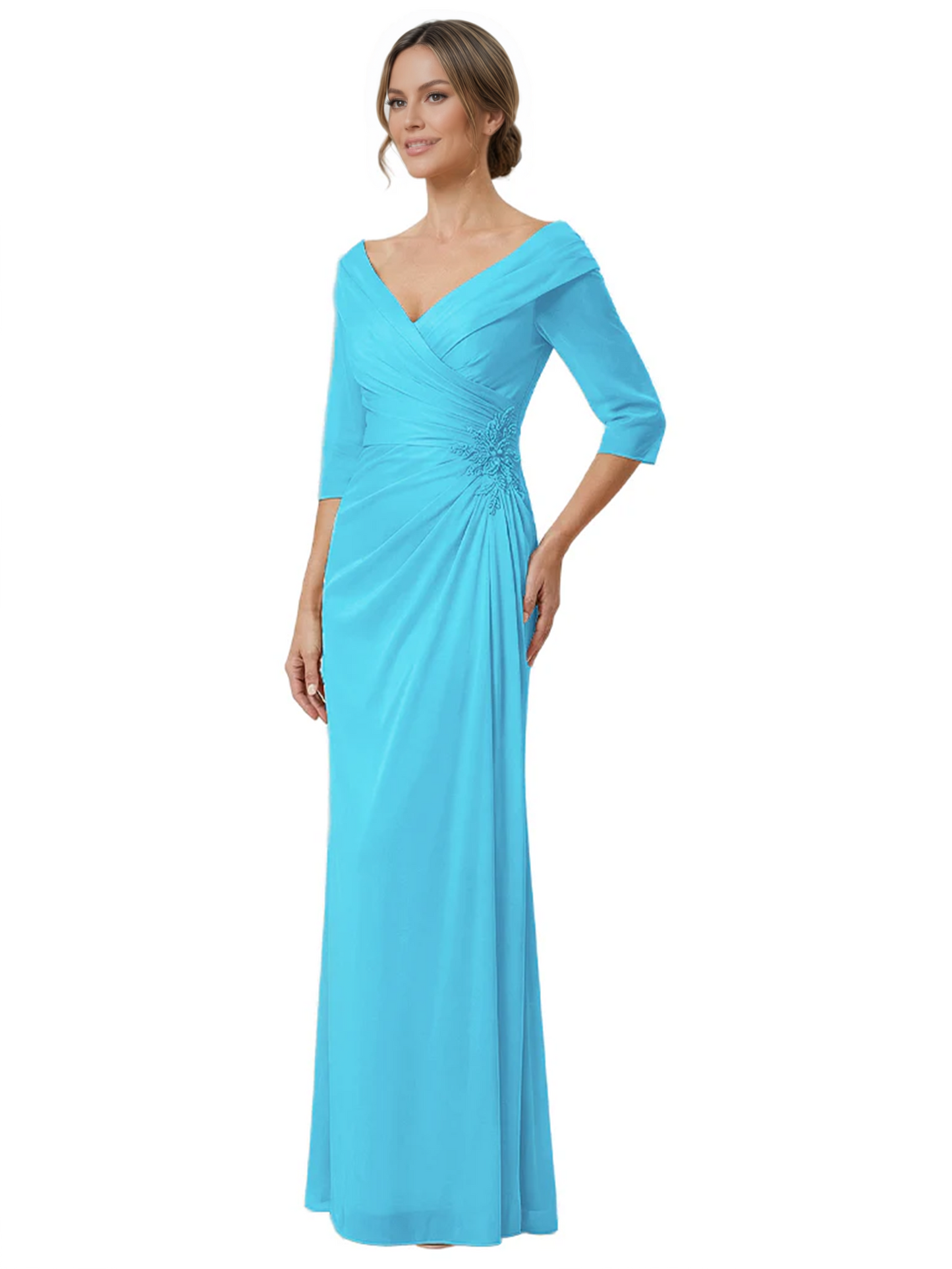 Elegant 3/4 Sleeve Mother of the Brides Dresses Mom Outfits Wedding Satin