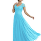 Long A-line Chiffon Short Sleeves Mother of the Brides Dresses Lace Wedding