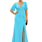 Elegant Evening Gown Trending V-Neck & Ruffle Detail Mother of Bride Outfits Slit