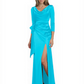 Elegant Evening Gowns Slit Trending Styles Satin Slit Formal Dress Cowl Neckline Gown Tie