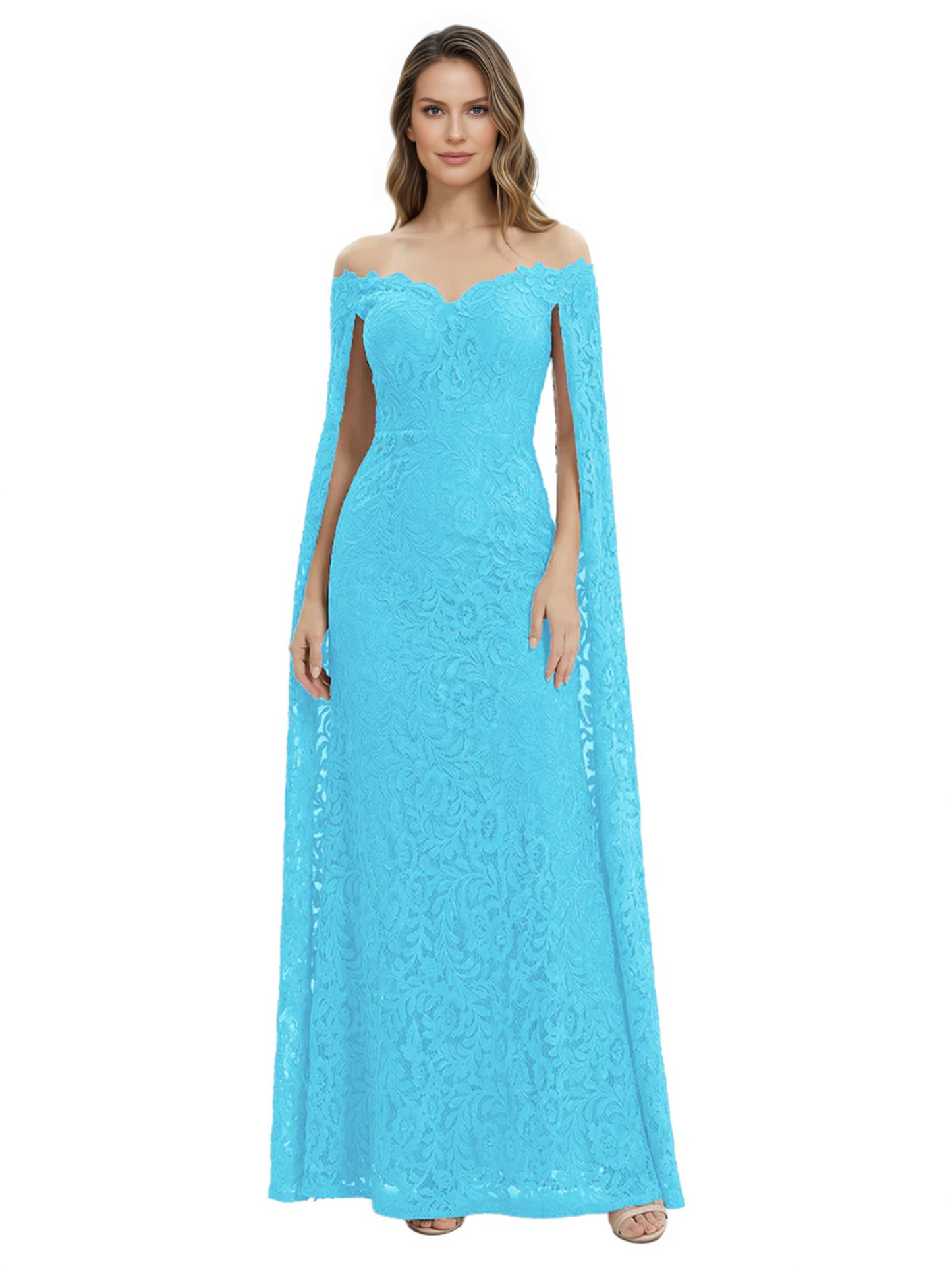 Elegant Mother of the Groom Gown Floral Lace Embroidered Formal Dress with Cape