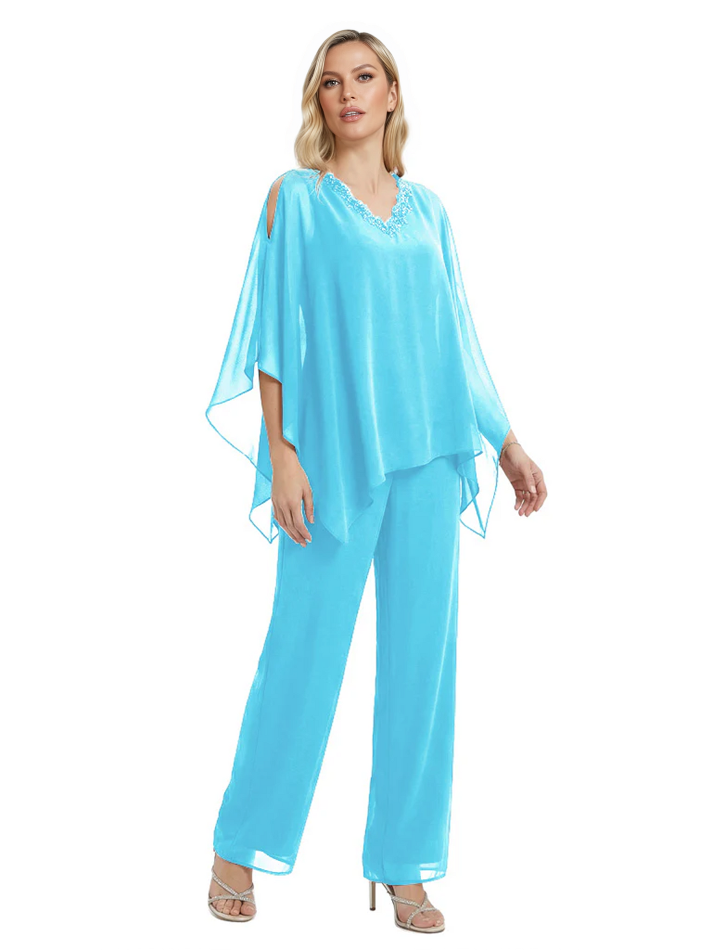 V-Neck Chiffon Mother of the Brides Dresses Plus Size Jacket Suits Wedding