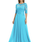 Illusion Neck Mother of the Bride Dress Half Sleeve Lace Applique Gowns Chiffon