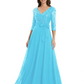 Chiffon Mother of the Bride Dress with Sequin V-Neck and Elegant Bow Sash