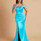 Sexy Soft Satin Mermaid Off Shoulder Side Slit Floor-Length Mermaid Bridesmaid Dresses