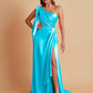 Sexy Soft Satin Mermaid One Shoulder Asymmetrical Side Slit Floor-Length Bridesmaid Dresses