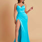 Simple Soft Satin Mermaid V-neck Floor-Length Mermaid Bridesmaid Dresses