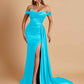 Gorgeous Soft Satin V-neck Off-the-Shoulder Side-Slit Mermaid Bridesmaid Dresses