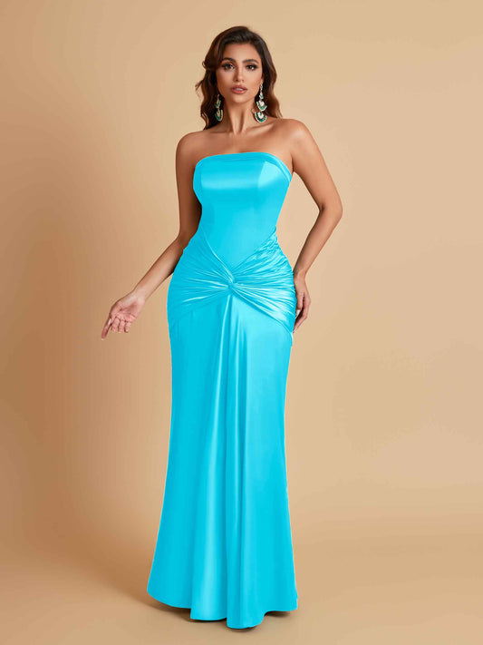 Sexy Soft Satin Mermaid Strapless Floor-Length Mermaid Bridesmaid Dresses