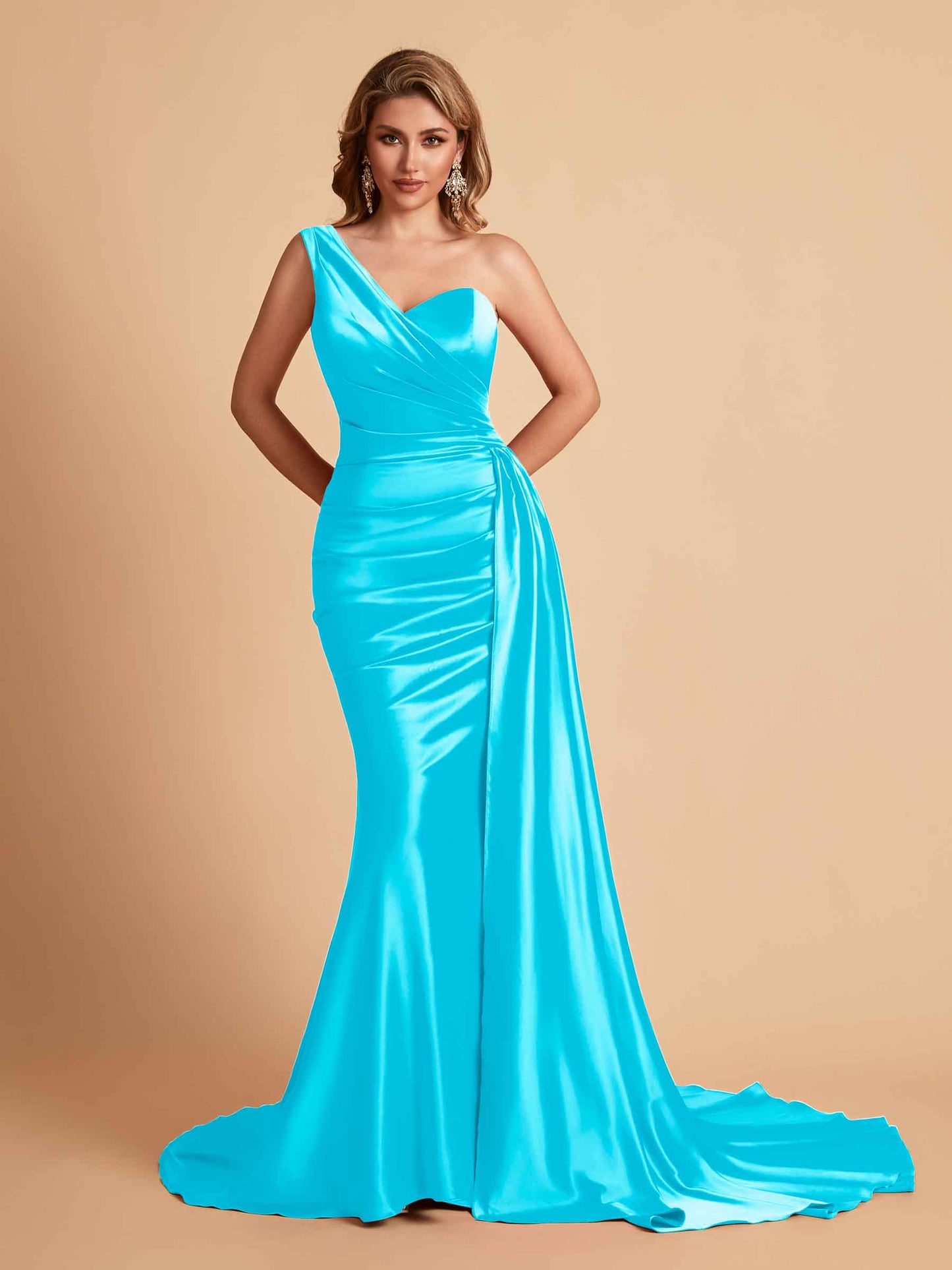 Sexy Satin Mermaid One Shoulder Maxi Long Bridesmaid Dresses Online