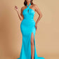Elegant Soft Satin Mermaid Halter Side Slit Floor-Length Bridesmaid Dresses Online