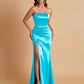 Elegant Soft Satin Strapless Split Side Mermaid Bridesmaid Dresses