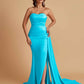 Simple Soft Satin Mermaid Strapless Floor-Length Mermaid Bridesmaid Dresses