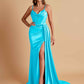 Sexy Soft Satin V-neck Spaghetti Strap Side-Slit Mermaid Bridesmaid Dresses