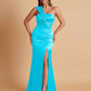 Elegant Soft Satin One Shoulder Strapless Side-Slit Mermaid Bridesmaid Dresses