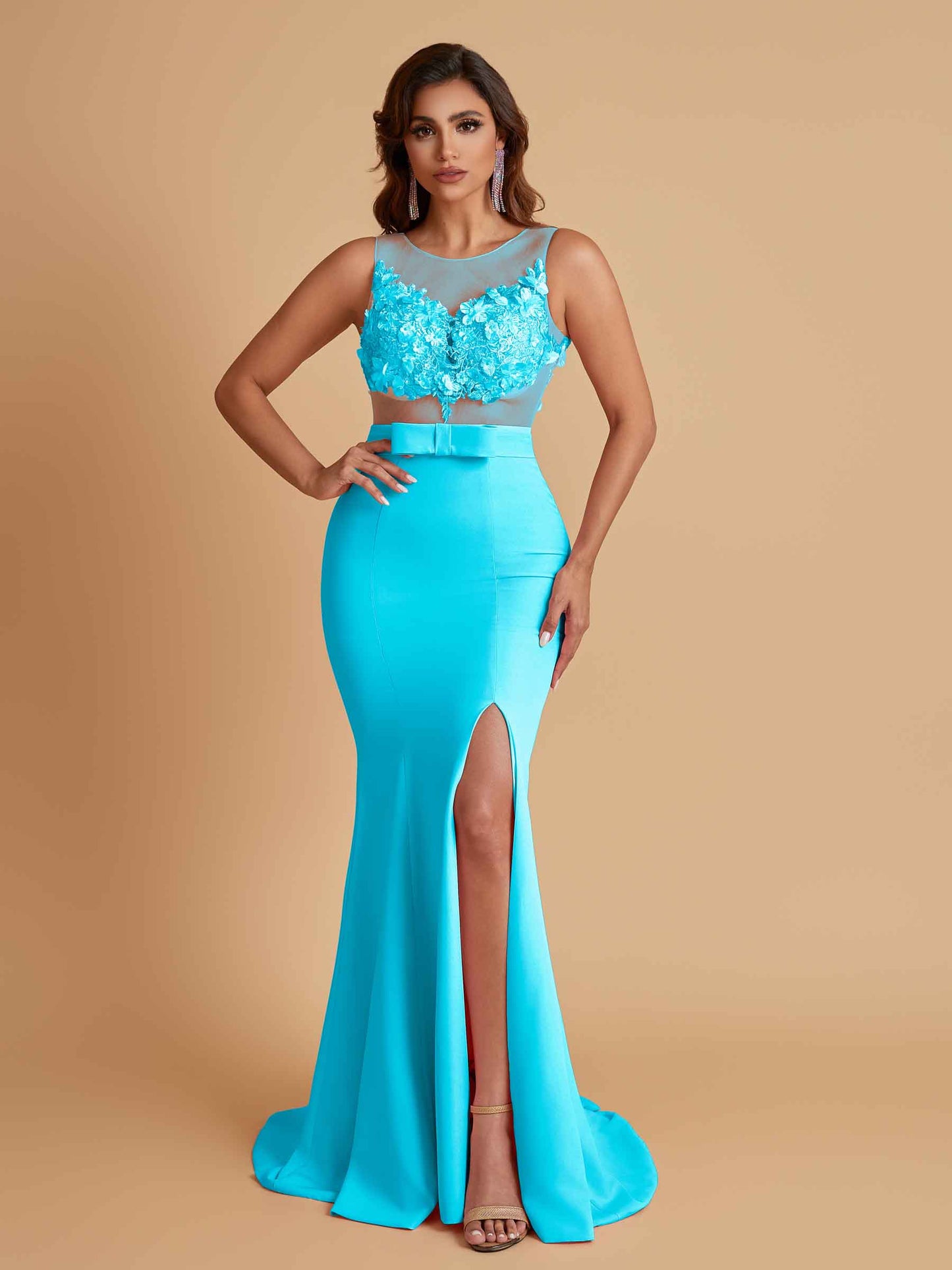 Sexy Soft Satin Mermaid Illusion Side Slit Floor-Length Bridesmaid Dresses Online