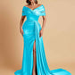 Elegant Soft Satin V-neck Off-the-Shoulder Side-Slit Mermaid Bridesmaid Dresses