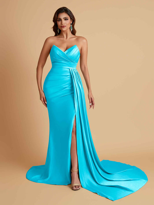 Sexy Soft Satin Mermaid V-neck Floor-Length Mermaid Bridesmaid Dresses