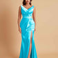 Elegant V Neck Soft Satin Side Slit Floor-Length Mermaid Bridesmaid Dresses
