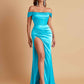 Sexy Off the Shoulder Soft Satin Side Slit Floor-Length Mermaid Bridesmaid Dresses