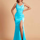 Sexy Satin V-neck Side Slit Mermaid Floor Length Bridesmaid Dresses