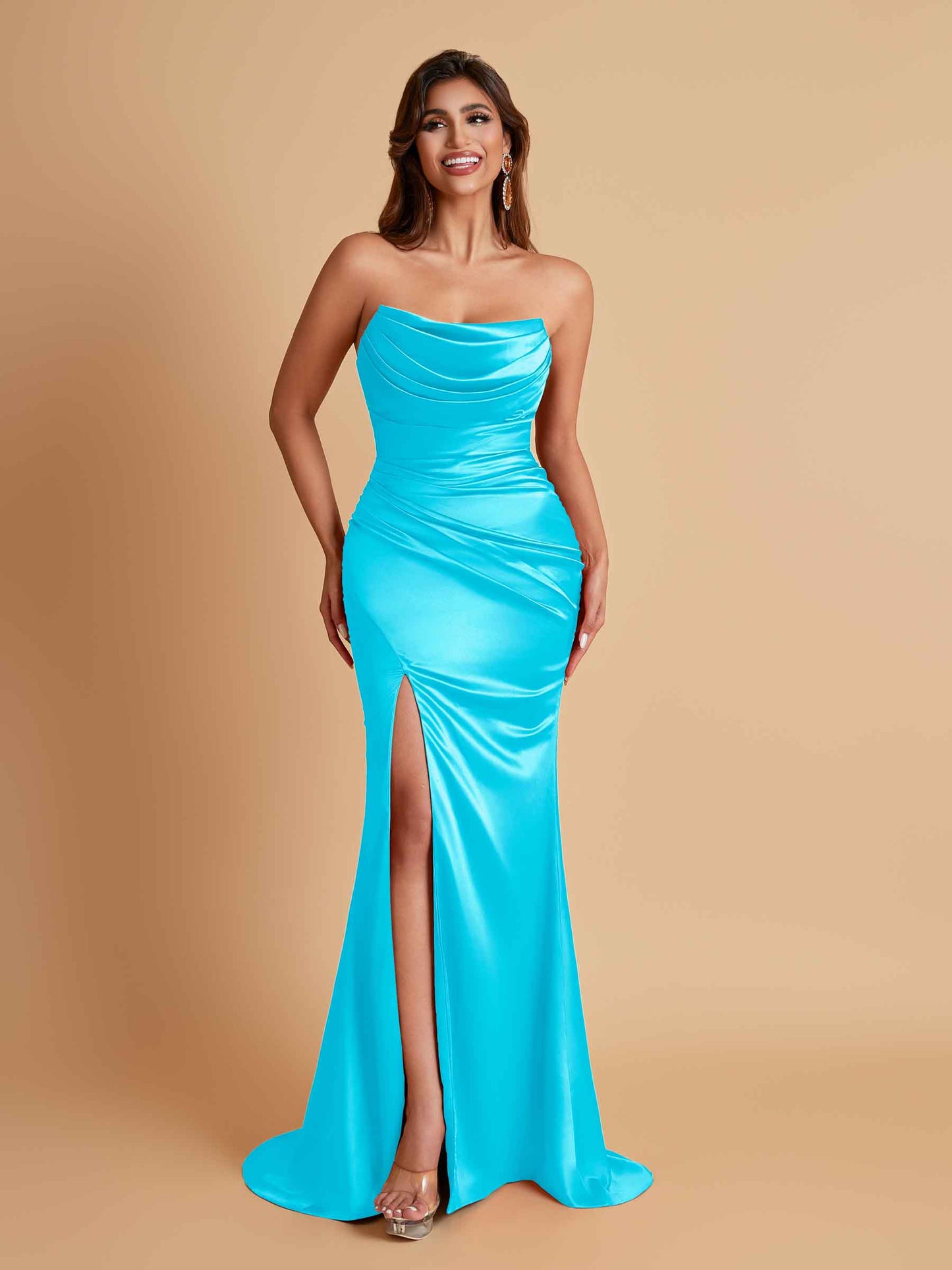 Sexy Soft Satin Mermaid Side Slit Floor-Length Mermaid Bridesmaid Dresses