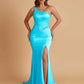 Sexy Soft Satin Mermaid One Shoulder Side Slit Beading Floor-Length Bridesmaid Dresses Online