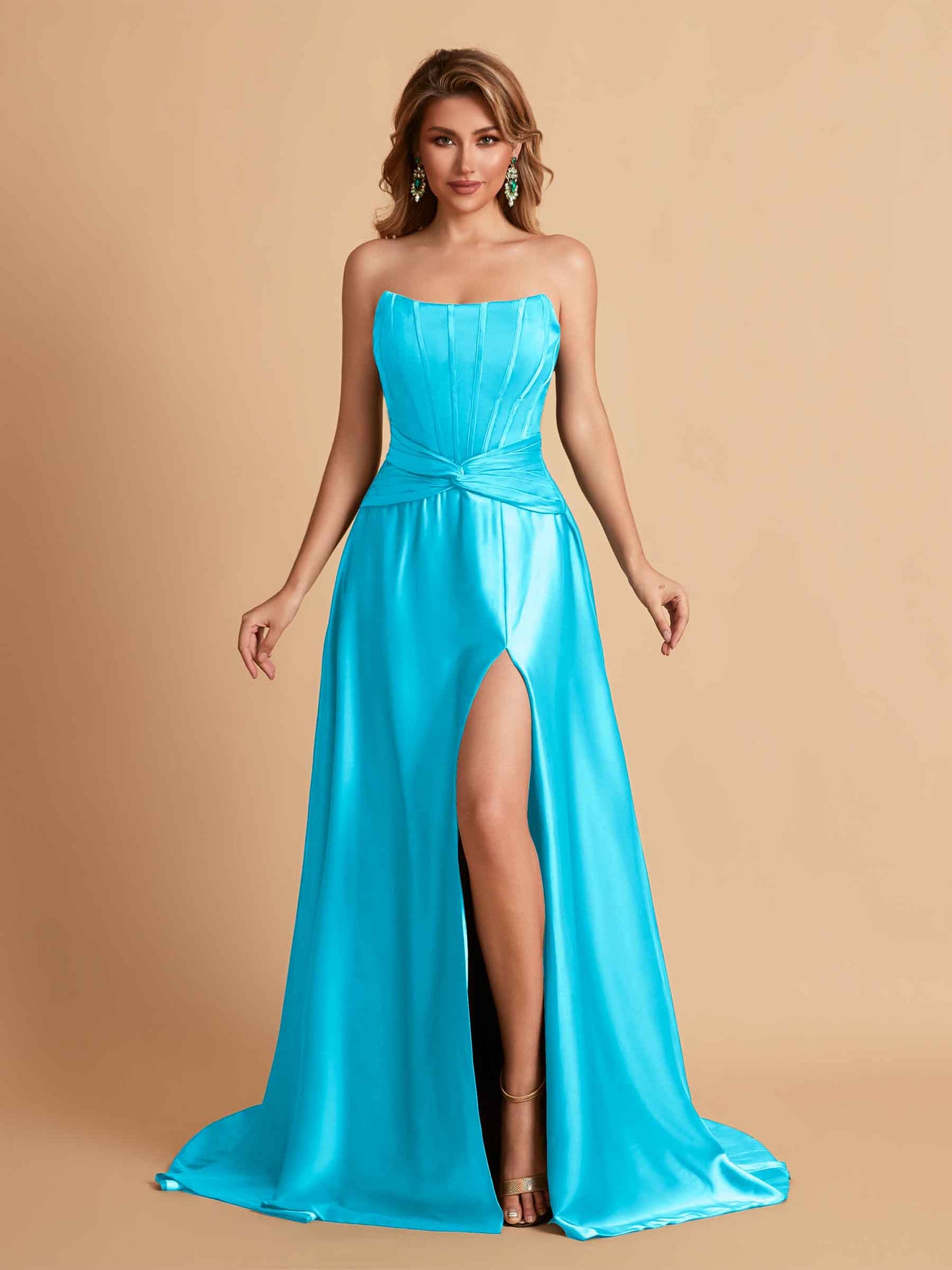 Elegant Satin Sweetheart A-Line Side Slit Floor Length Bridesmaid Dresses