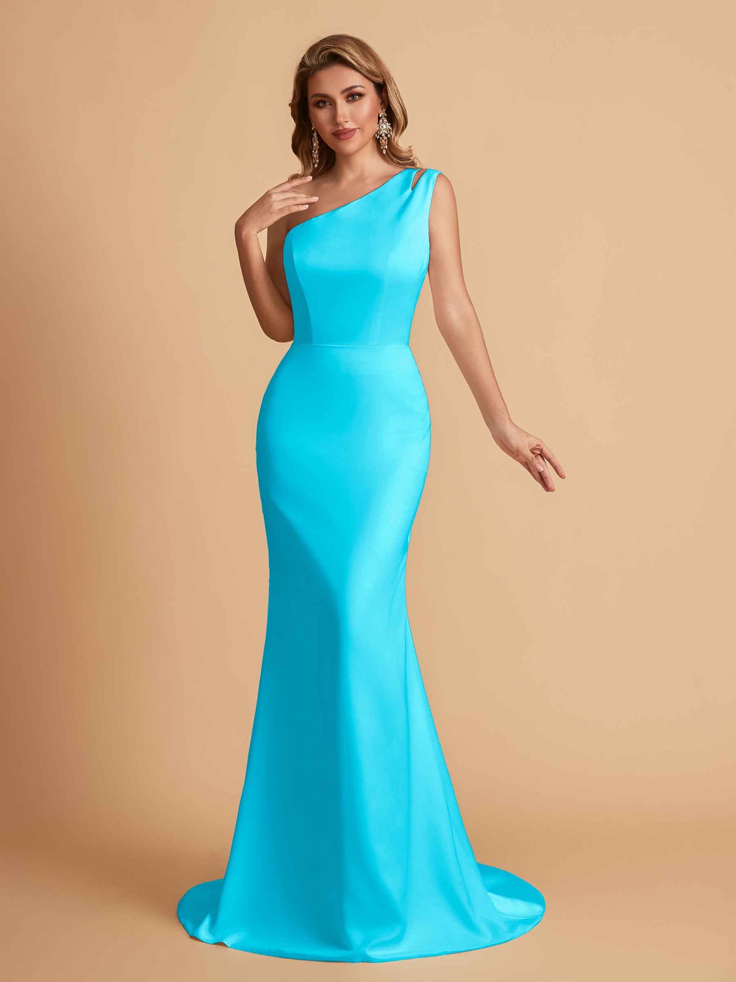Elegant Satin One Shoulder Mermaid Side Slit Floor Length Bridesmaid Dresses