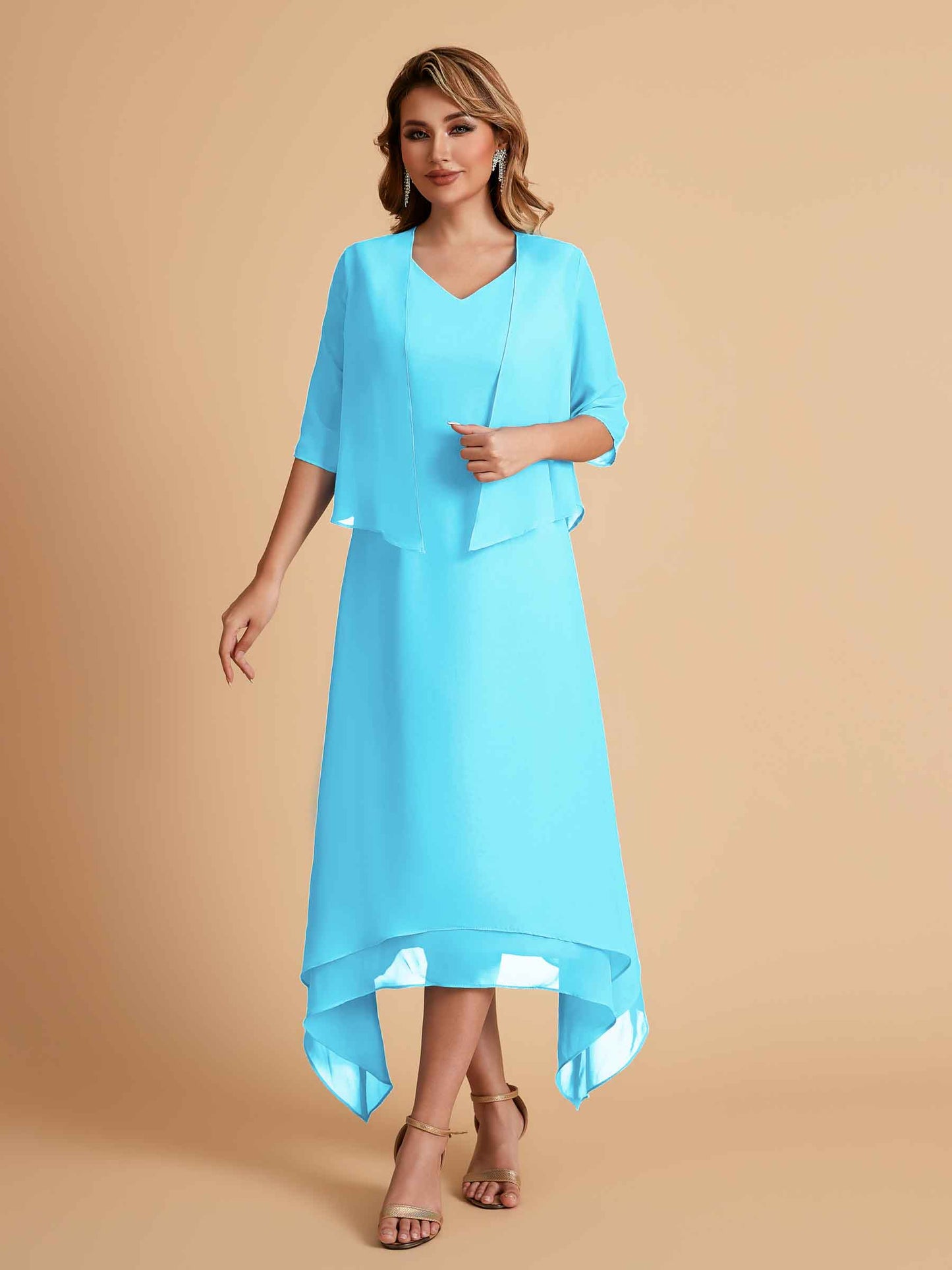 Elegant A-line Chiffon Short Sleeves Mother of the Brides Dresses Online