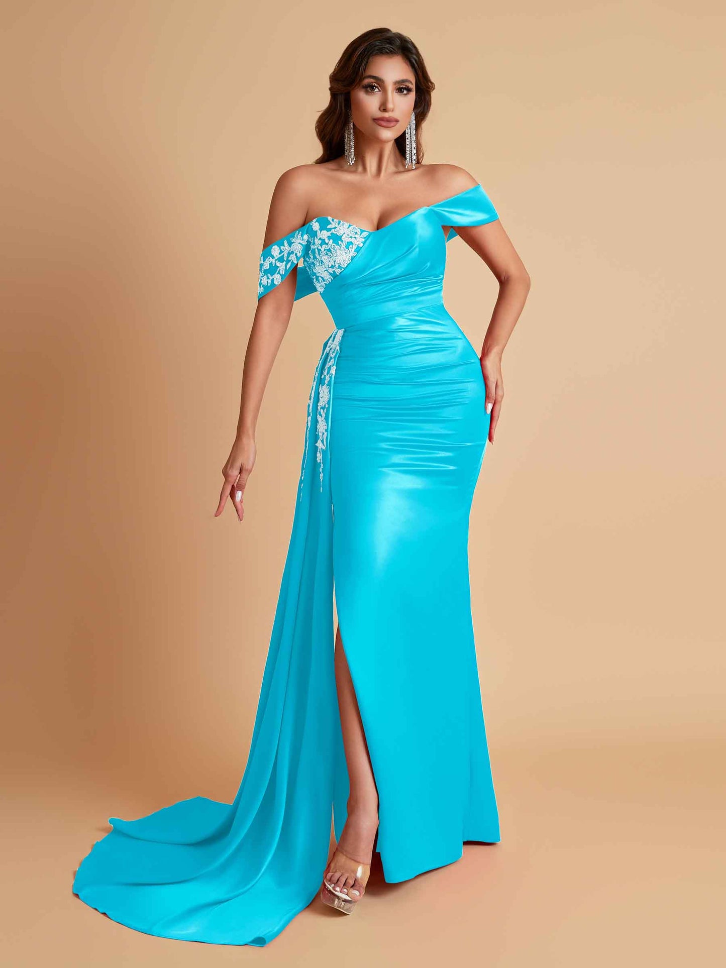 Elegant Soft Satin Mermaid Off Shoulder Floor-Length Mermaid Bridesmaid Dresses