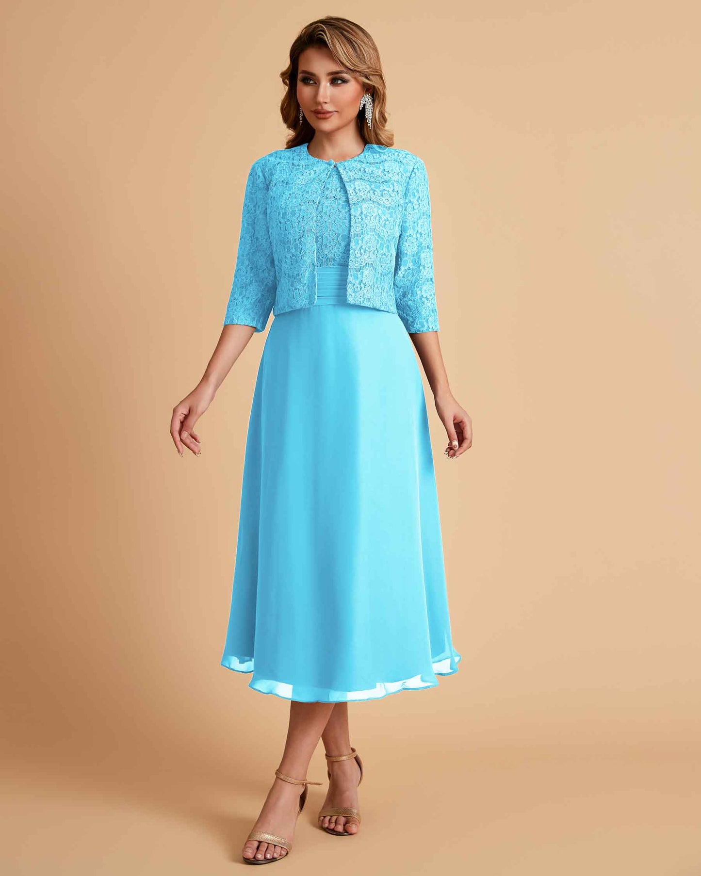 Elegant A-line Bateau Sleeveless Tea Length Mother of the Brides Dresses Online