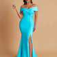 Elegant Soft Satin Mermaid Off Shoulder Side Slit Floor-Length Bridesmaid Dresses