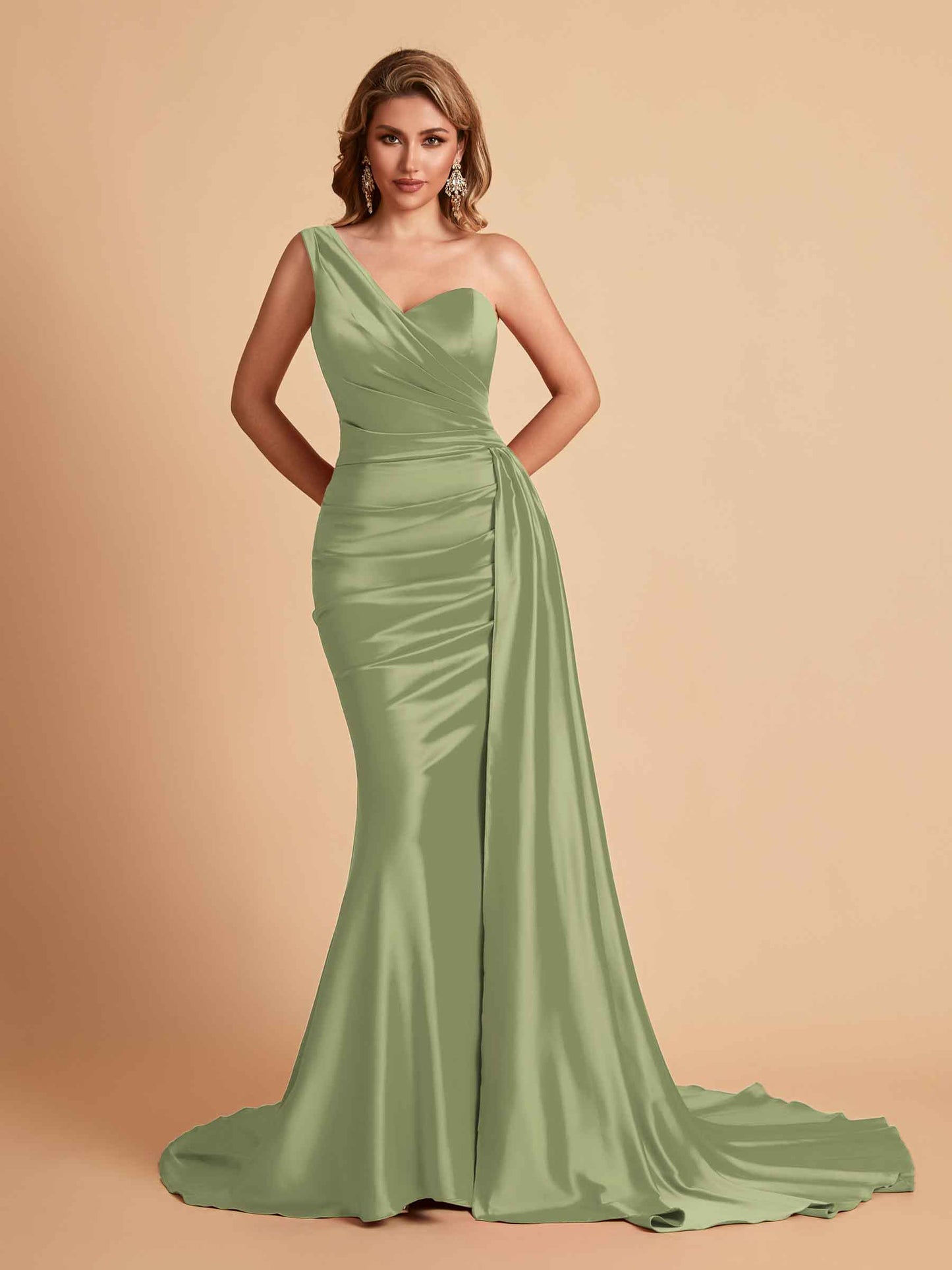 Sexy Satin Mermaid One Shoulder Maxi Long Bridesmaid Dresses Online