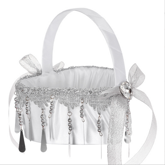 Heart Shape Gold and Silver Tassel Lace Flower Basket