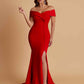 Elegant Soft Satin Mermaid Off Shoulder Side Slit Floor-Length Bridesmaid Dresses