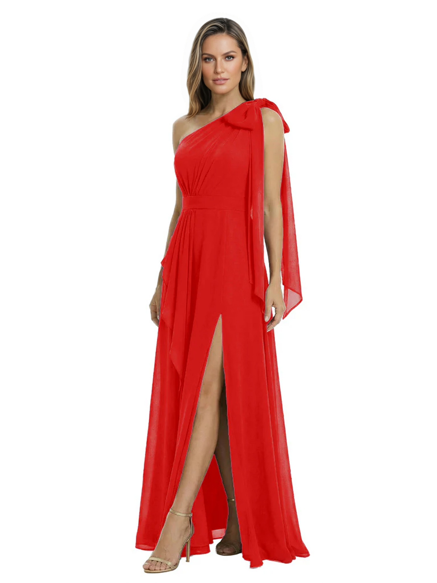 One-Shoulder Mother of the Bride Dress Chiffon Gown with Long Sash Detail
