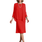 3 PCS Knee-Length Mother of Bride Dresses Prom Dress Evening Dress with Sheer Sleeves and Jacket