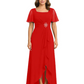 Formal High-Low Mother of the Bride Gown Sleeved Chiffon Maxi Dress Ruched Waist