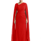 Elegant Asymmetric Neck Long A-Line Chiffon Mother of the Brides Dresses Mom Outfit with Cape