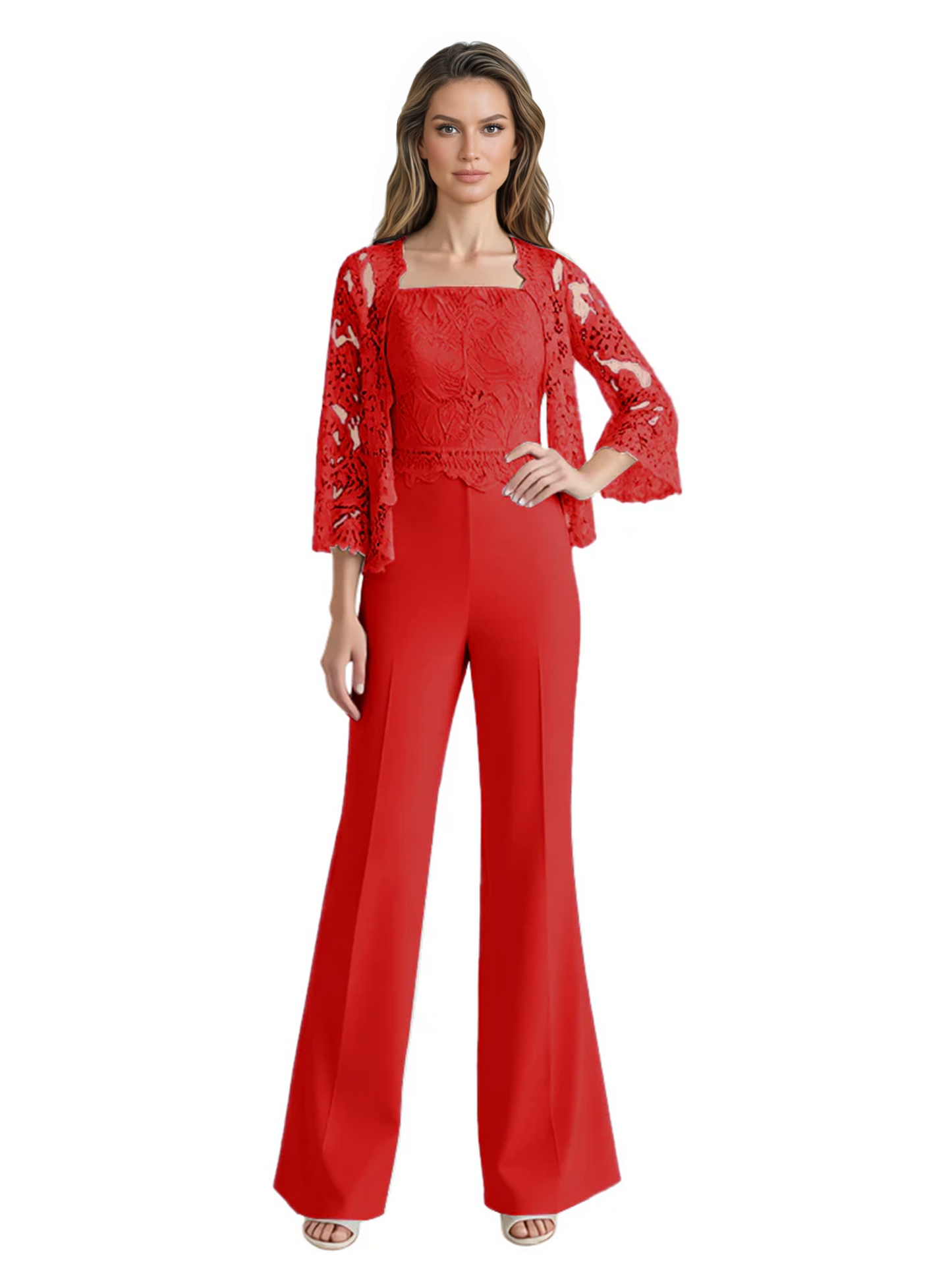 Mother of the Bride Jumpsuit with Lace Jacket 3/4 Sleeve Formal Pant Suit