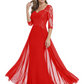 Luxury Burgundy Formal Dress Embroidered Lace Bodice Flowy Chiffon Gown 2026