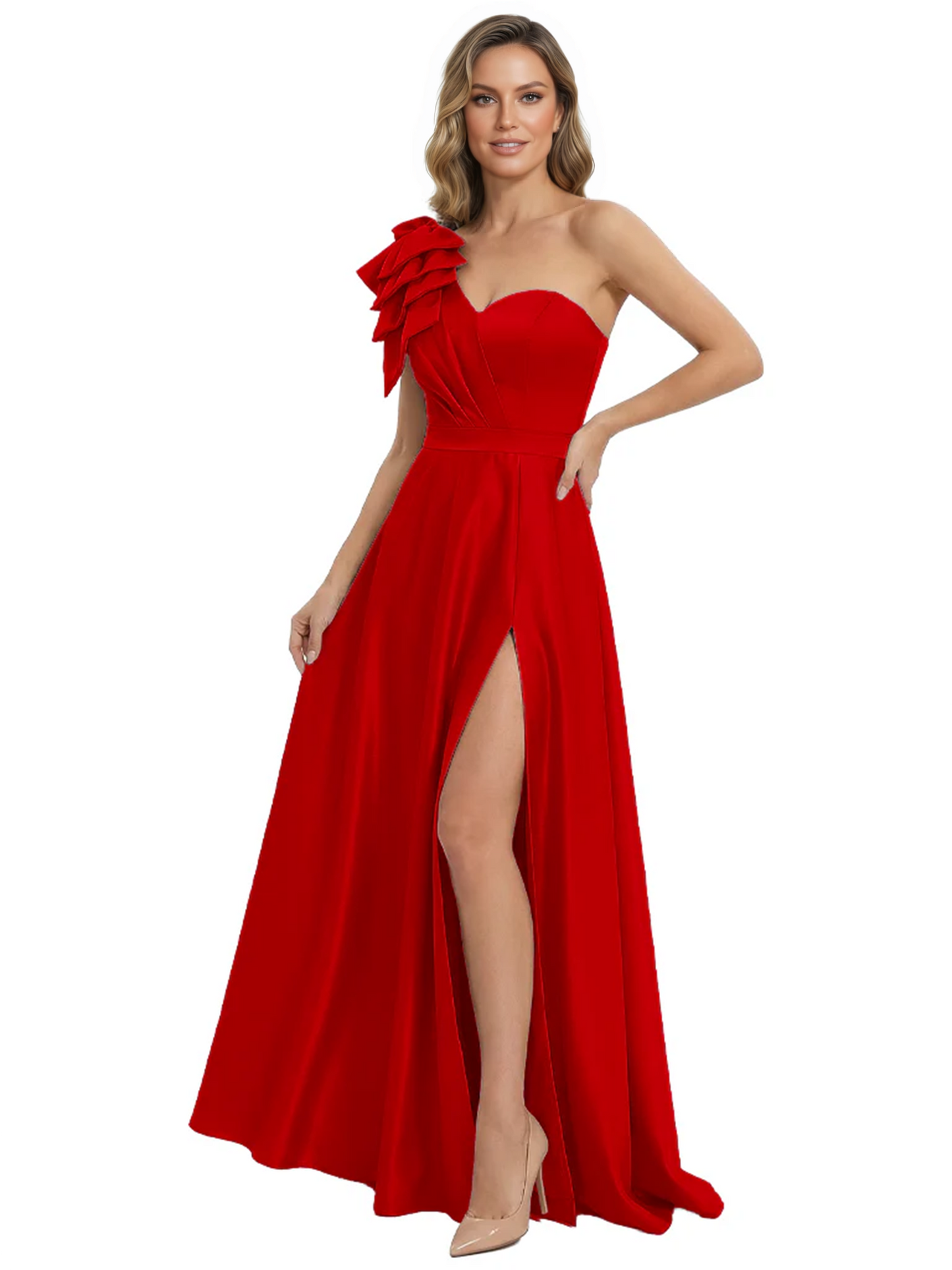 Elegant Mother of the Groom Dress A-Line Satin Formal Gown with High Slit Ruched Bodice