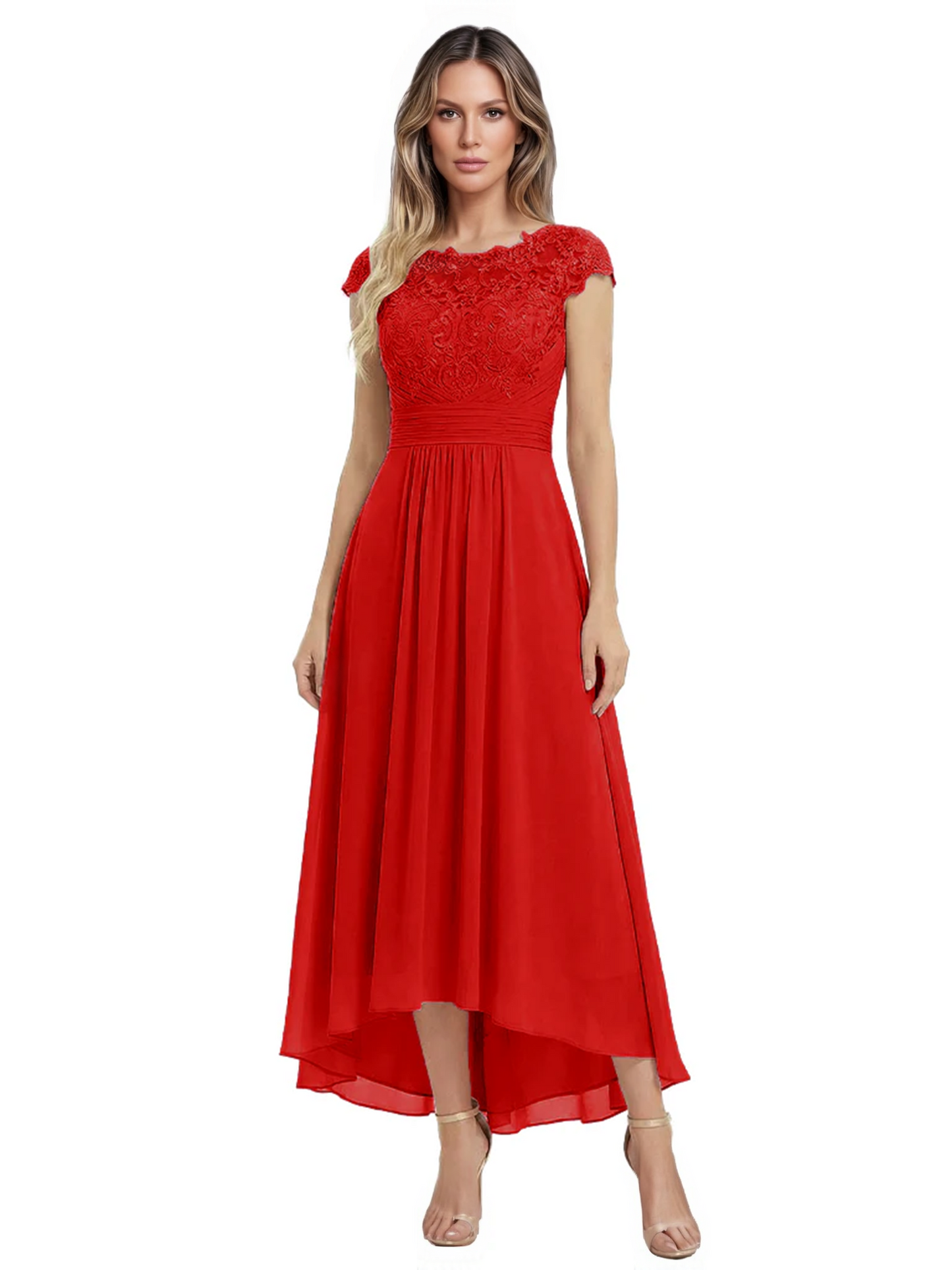 Elegant Evening Gown Trending 2026 Styles with Cap Sleeves High-Low Skirt