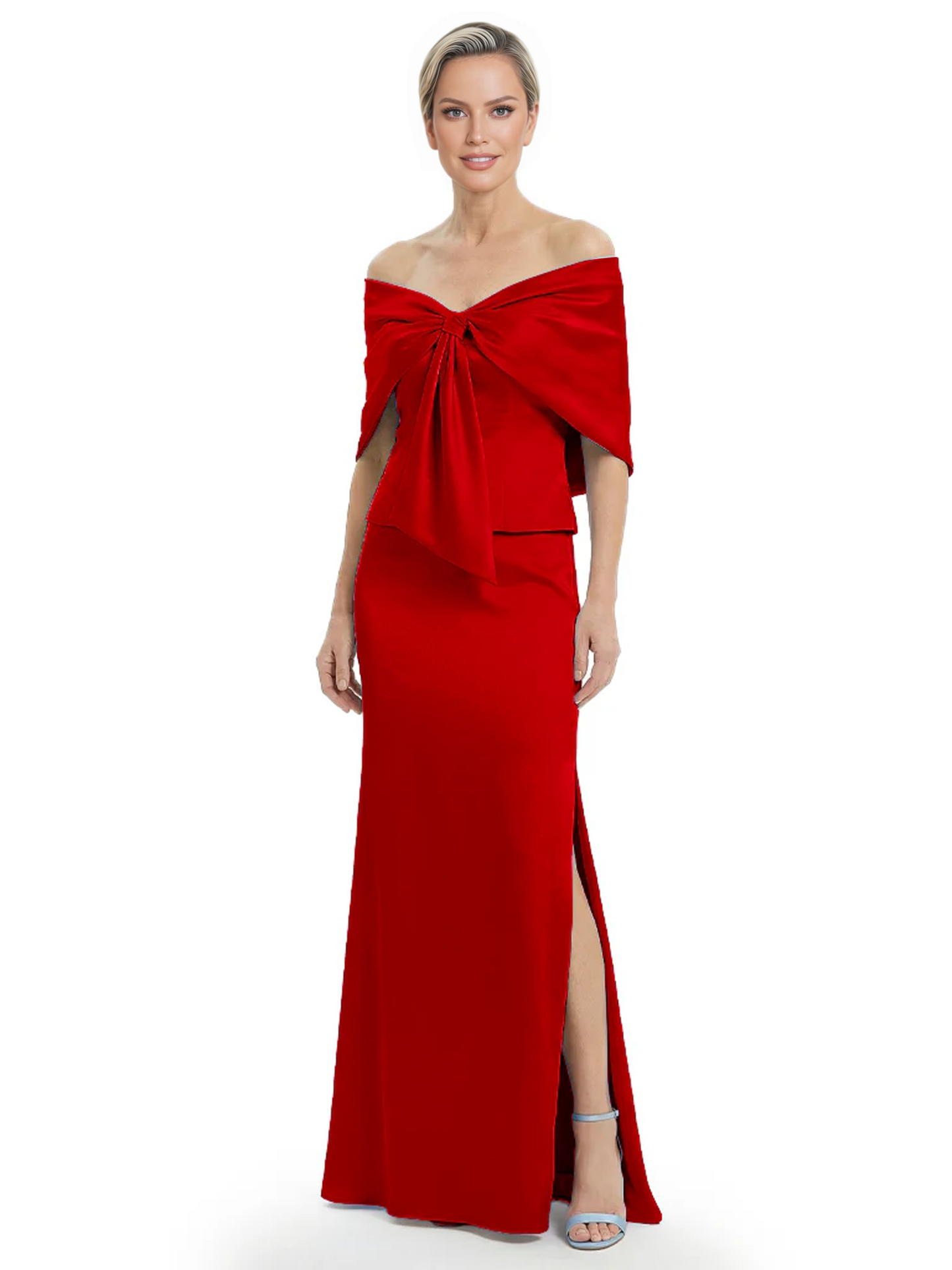 Formal Floor-Length Mother of the Bride Gown Satin Maxi Dress with Bow Neckline