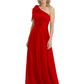 One-Shoulder Mother of the Bride Dress Satin Gown with Bow Ruched Empire Waist