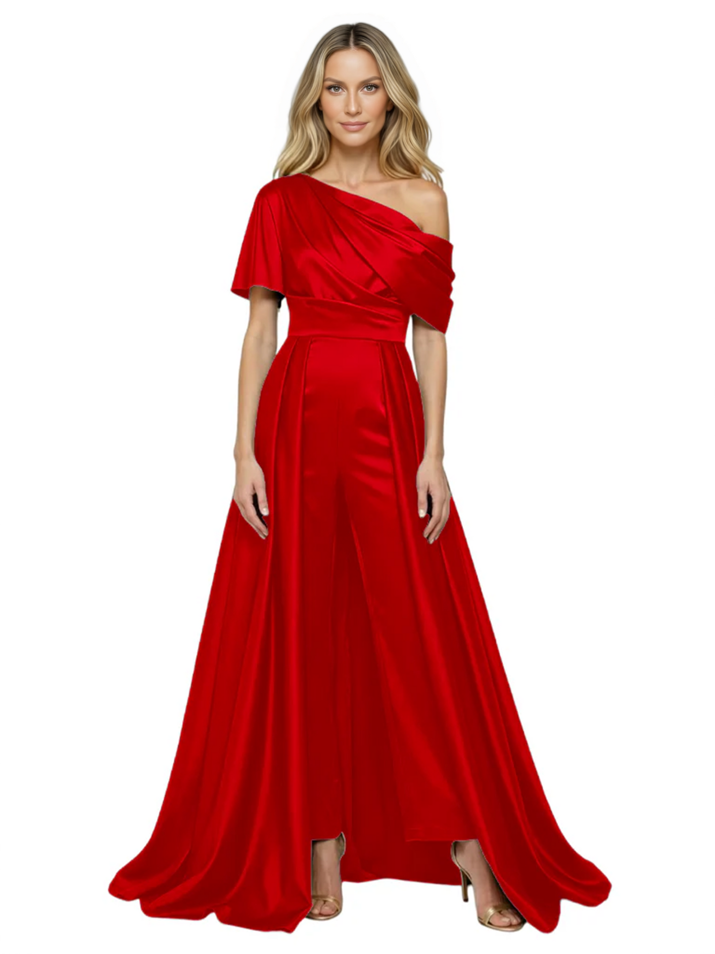 One Shoulder Mother of Bride jumpsuits Formal Gowns Floor Length Detachable Train
