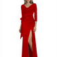 Elegant Evening Gowns Slit Trending Styles Satin Slit Formal Dress Cowl Neckline Gown Tie